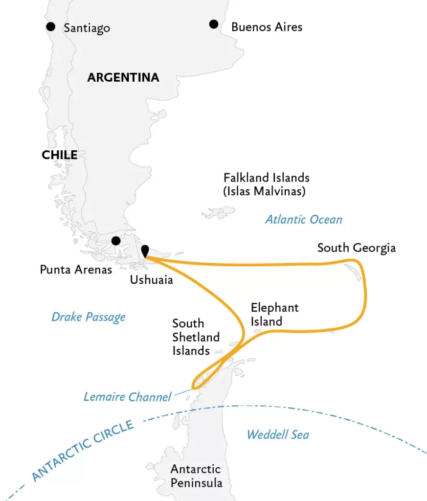South Georgia and Antarctic Peninsula: Penguin Safari Expedition route